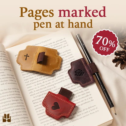 BygoneMark - Personalized Magnetic Leather Pen Holder Bookmark
