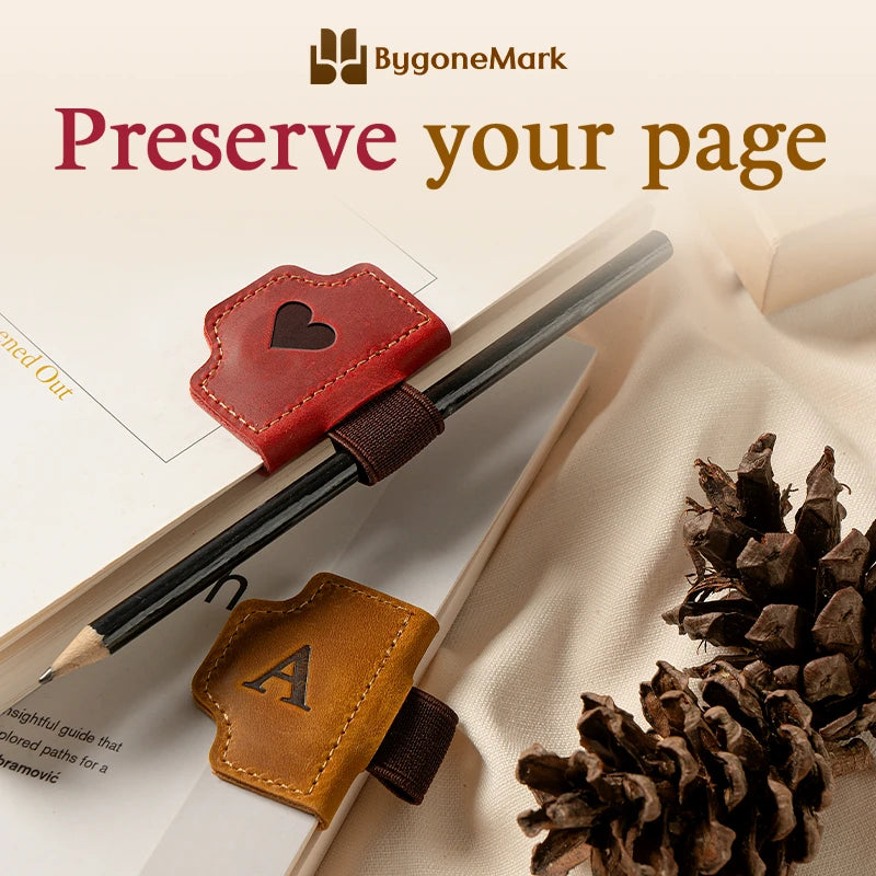 BygoneMark - Personalized Magnetic Leather Pen Holder Bookmark