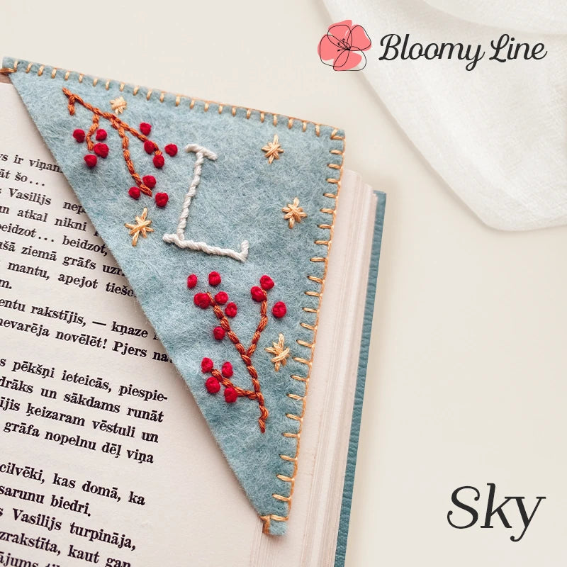Bloomy Line - Personalized Hand Embroidered Corner Bookmark