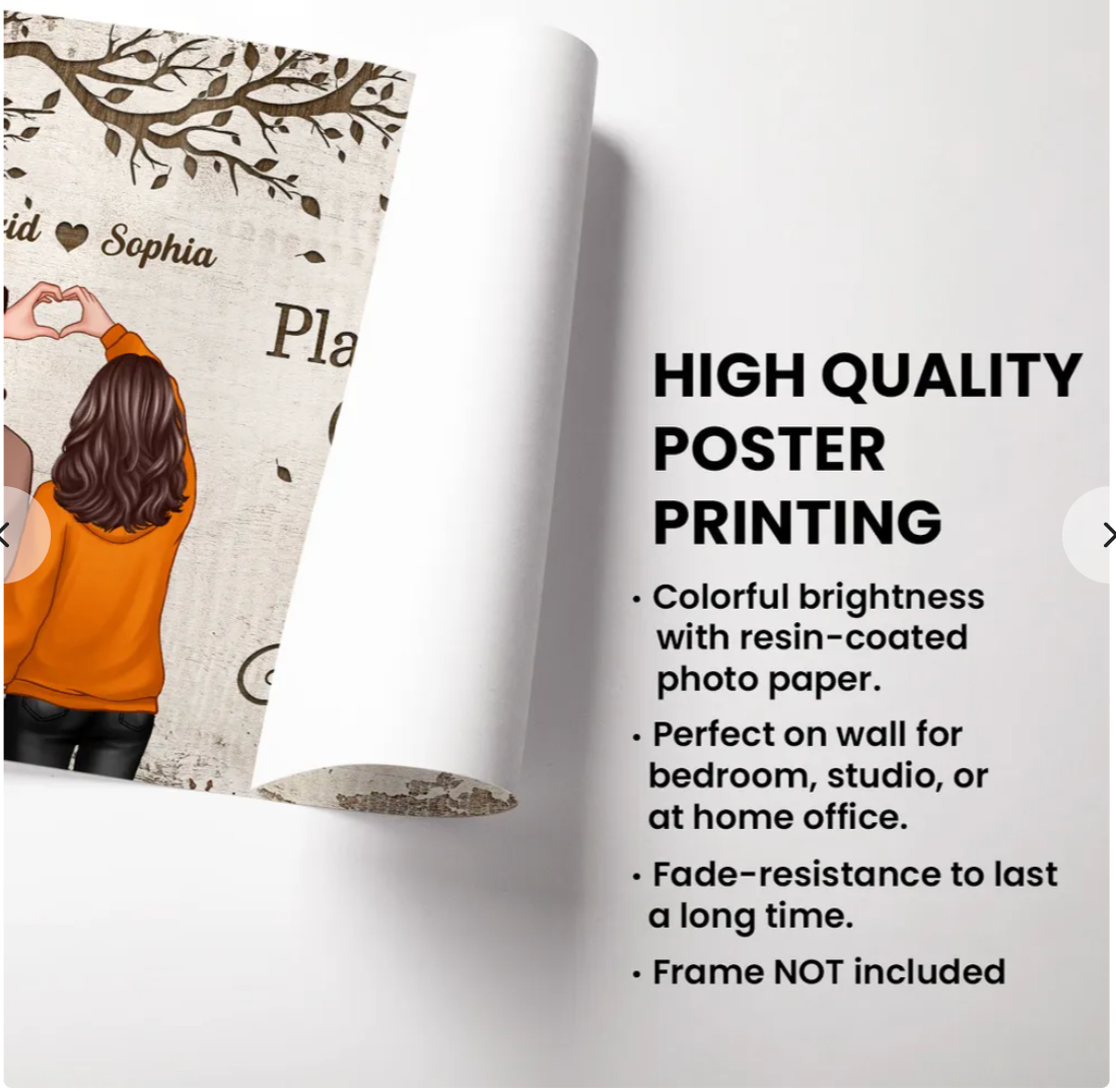 Back View Couple Heart Hands Favorite Place Personalized Horizontal Poster, Gift For Him, For Her