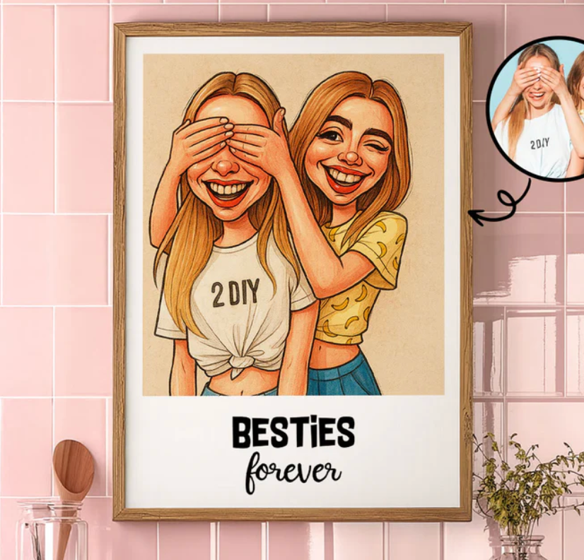 ustom Caricature Portrait from Photo Personalized Poster, Funny Gift for Couples, Friends, Pets, Family