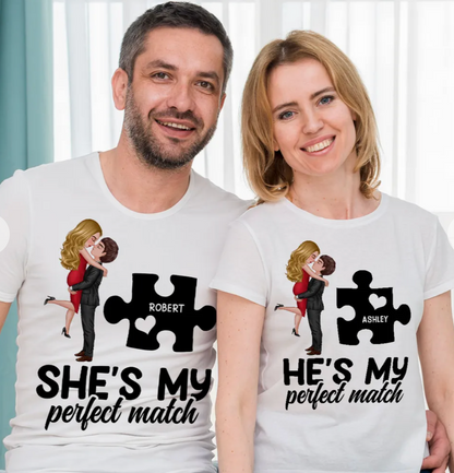 Couple Perfect Match Puzzle Couple Hugging Kissing Valentine‘s Day Personalized Matching Shirts [Set of 2 Shirts]