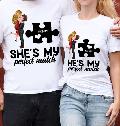 Couple Perfect Match Puzzle Couple Hugging Kissing Valentine‘s Day Personalized Matching Shirts [Set of 2 Shirts]