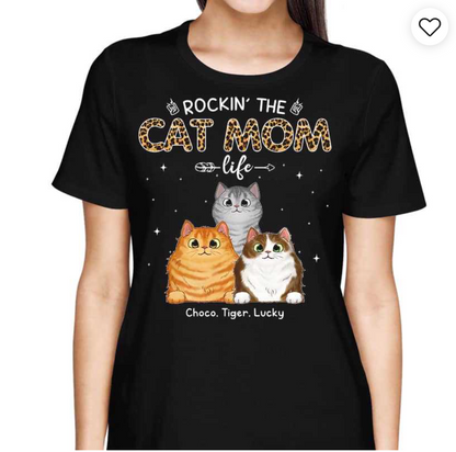 Cat Mom Peeking Fluffy Cats Leopard Personalized Shirt