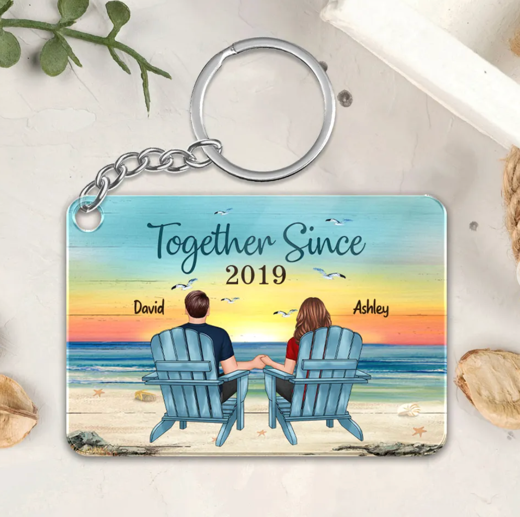 Back View Couple Sitting Beach Landscape You & Me We Got This Personalized Acrylic Keychain