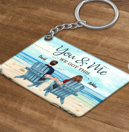 Back View Couple Sitting Beach Landscape You & Me We Got This Personalized Acrylic Keychain