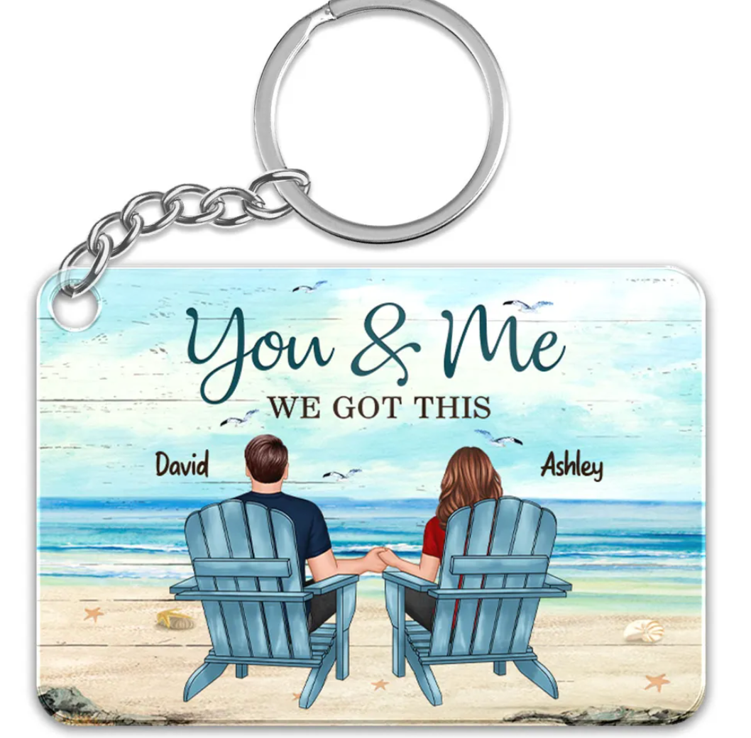 Back View Couple Sitting Beach Landscape You & Me We Got This Personalized Acrylic Keychain