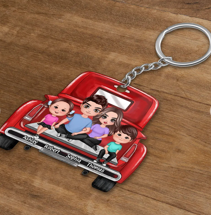 Family Couple On Truck Personalized Acrylic Keychain - Gift For Family