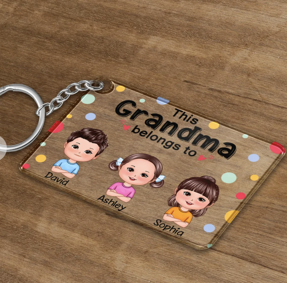 This Grandma Belongs To Cute Doll Kids - Personalized Acrylic Keychain - Gift For Grandma