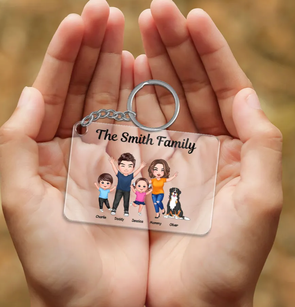 Happy Family Couple Kid Dog Cat Personalized Acrylic Keychain