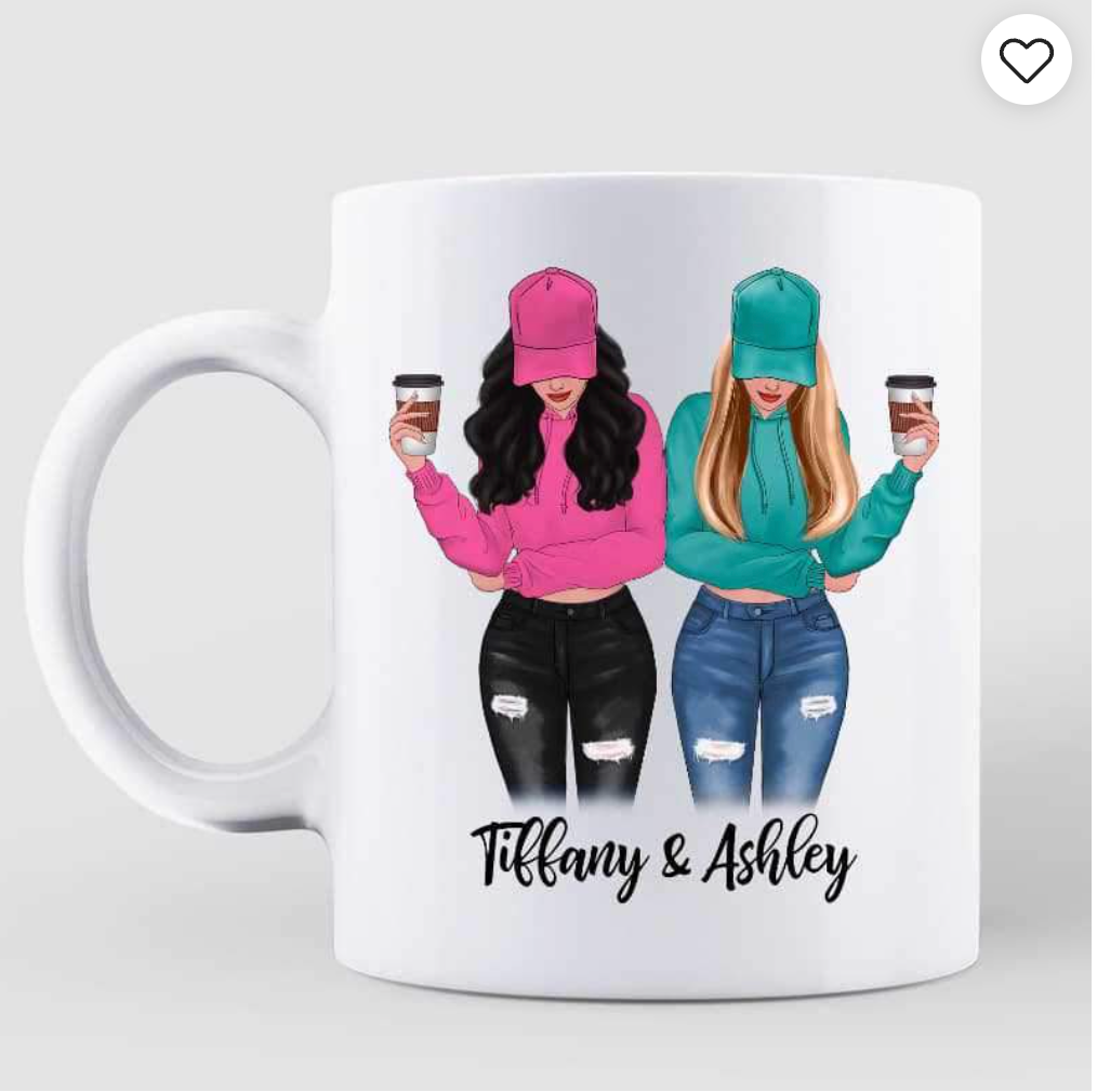 Long Distance Modern Girls Besties Front View Gift For Besties Sisters Siblings Personalized Mug