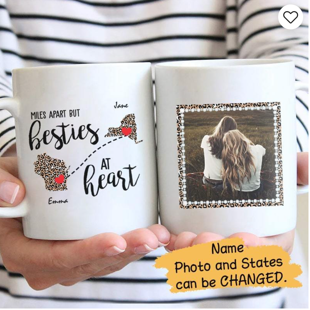 Besties At Heart Leopard Photo Personalized Coffee Mug