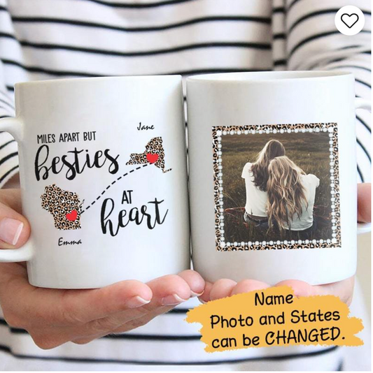 Besties At Heart Leopard Photo Personalized Coffee Mug